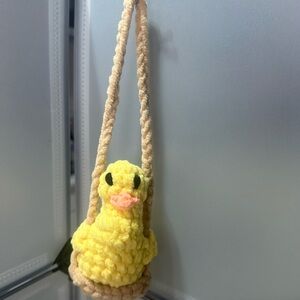 Homemade Crochet Yellow Duck Plush Car Mirror Hanger
